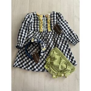 Matilda Jane Enchanted Garden - Gingham and Giggles Dress 3 Piece Set 18-24 NWT